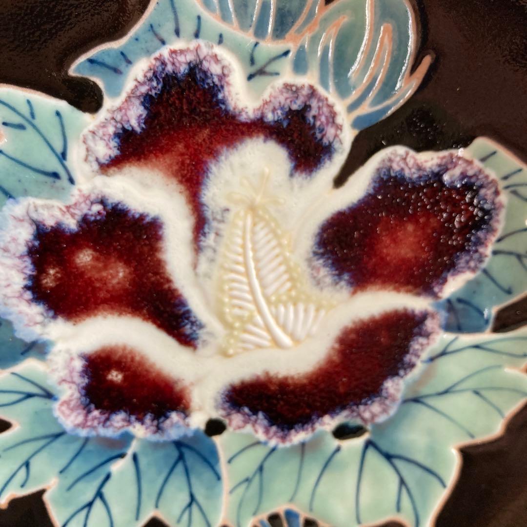 【松本佩山】孤高の陶芸家　日本の名窯　有田年木庵　松本佩山作　釉彩薊文　陶額皿