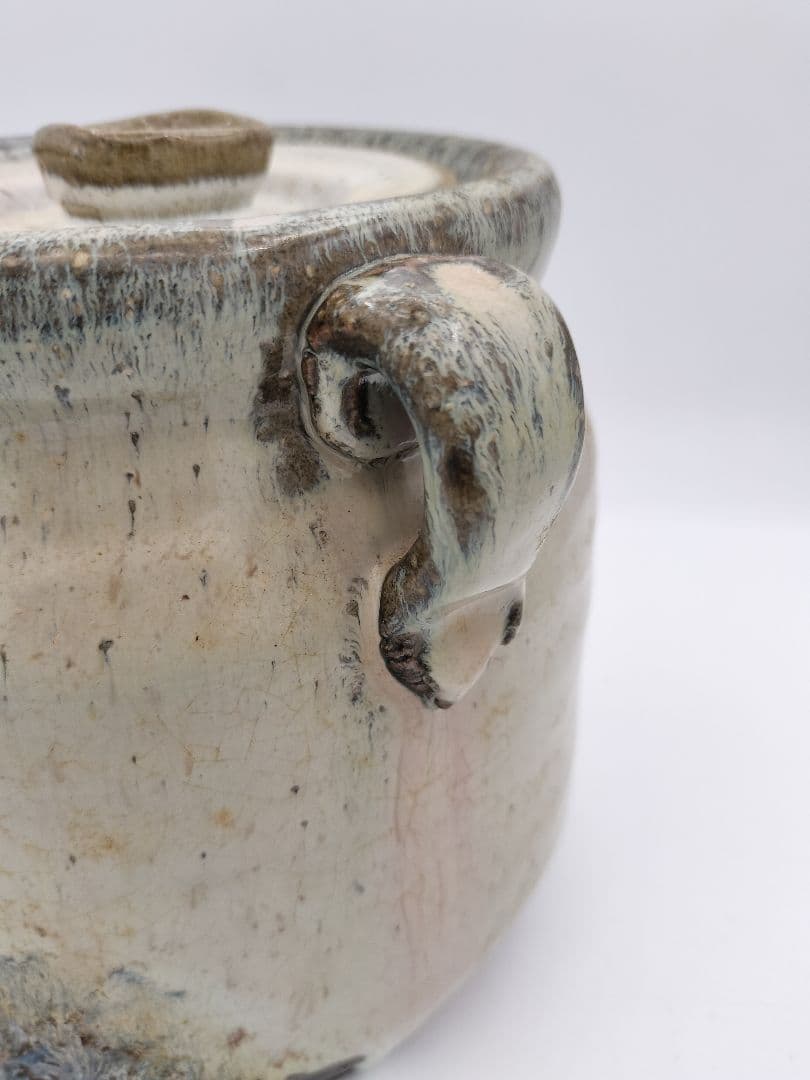 b521 【未使用】水指 萩 窯変 耳付 岡田裕 木箱 茶道具 古物