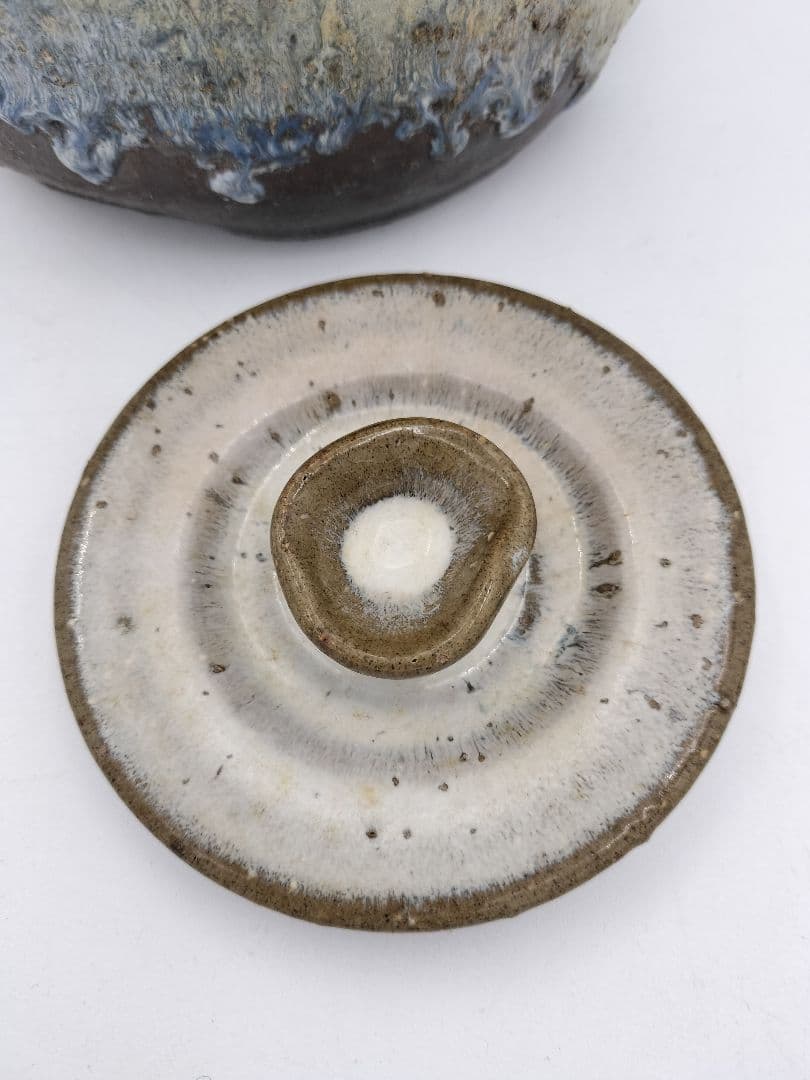 b521 【未使用】水指 萩 窯変 耳付 岡田裕 木箱 茶道具 古物