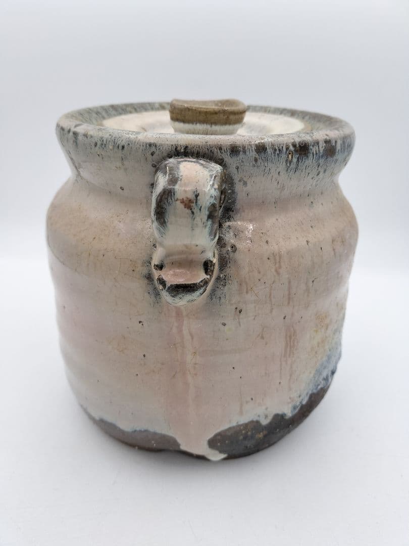 b521 【未使用】水指 萩 窯変 耳付 岡田裕 木箱 茶道具 古物