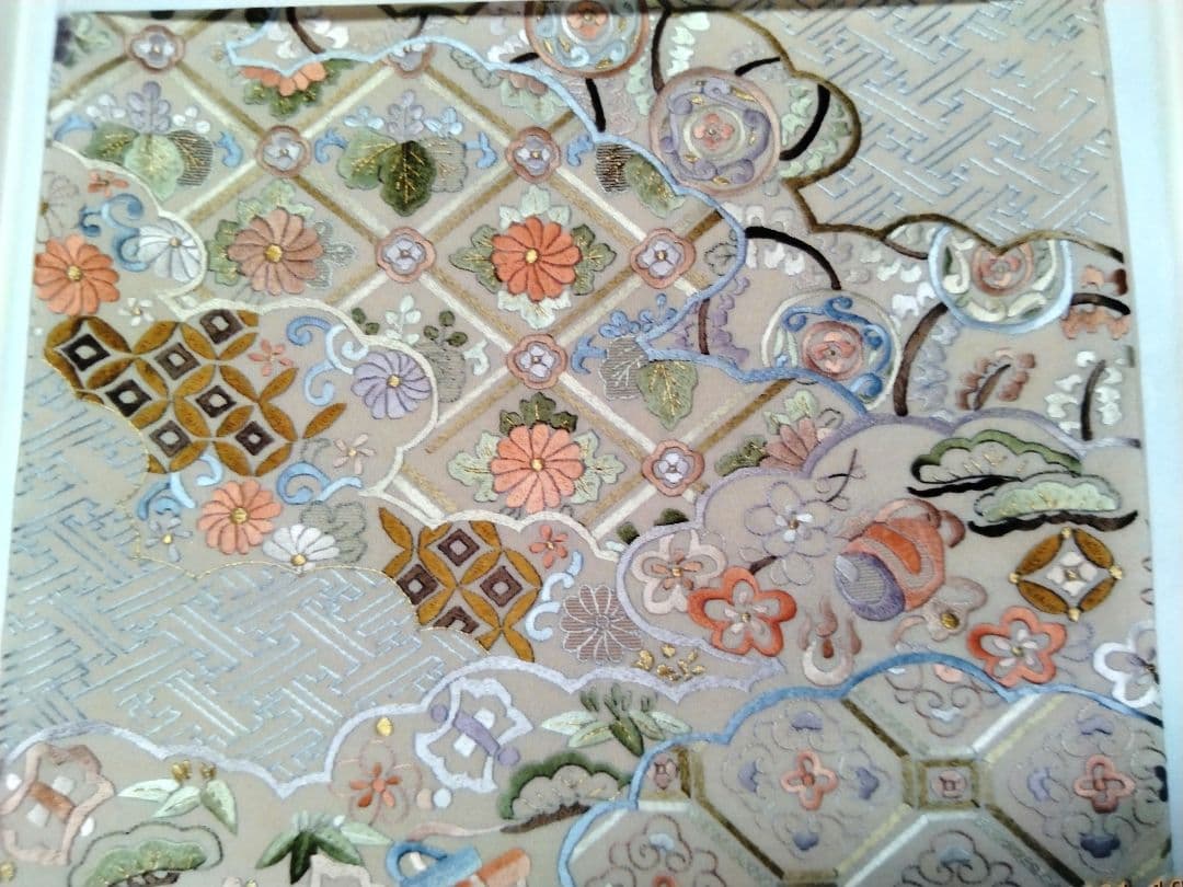 花柄刺繍 袋帯 ベージュ系