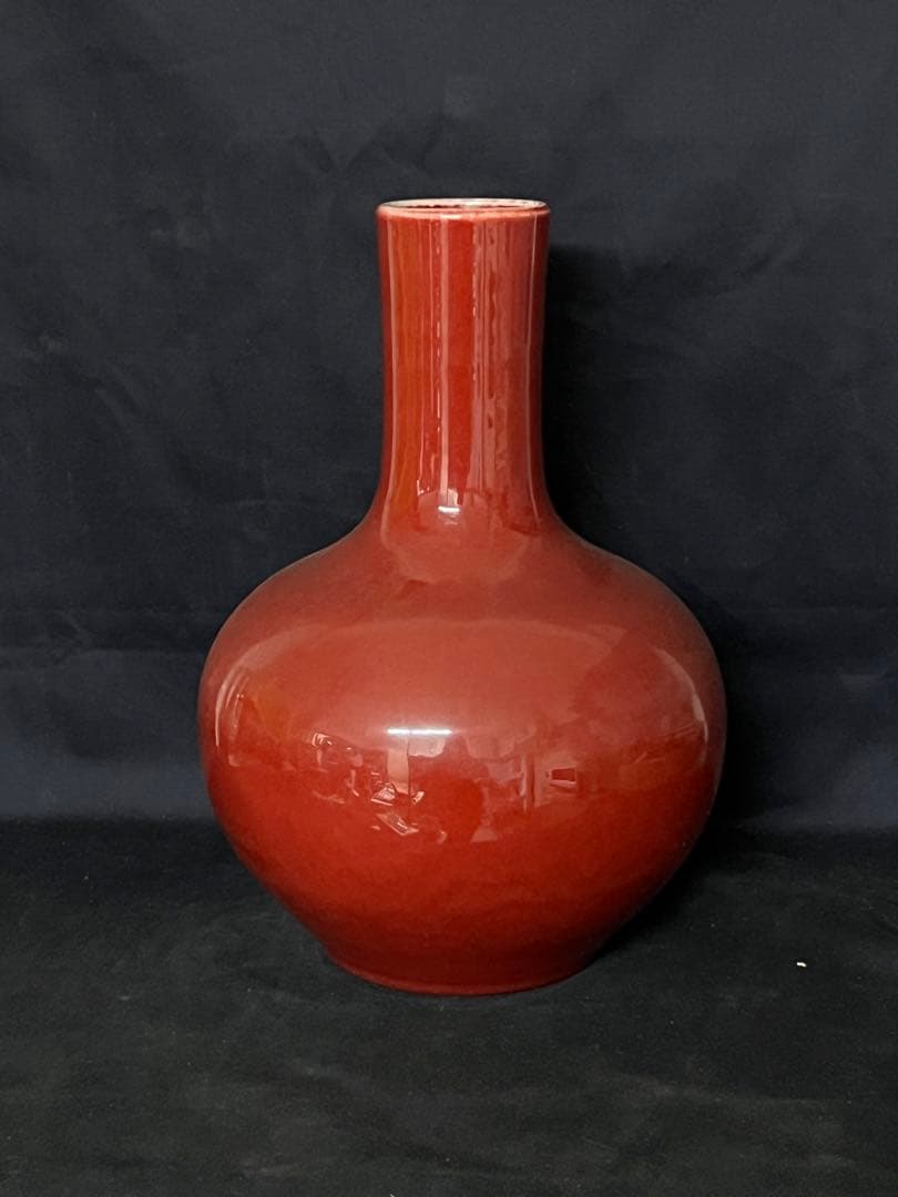 中国 骨董【大清雍正年製】赤釉天球瓶