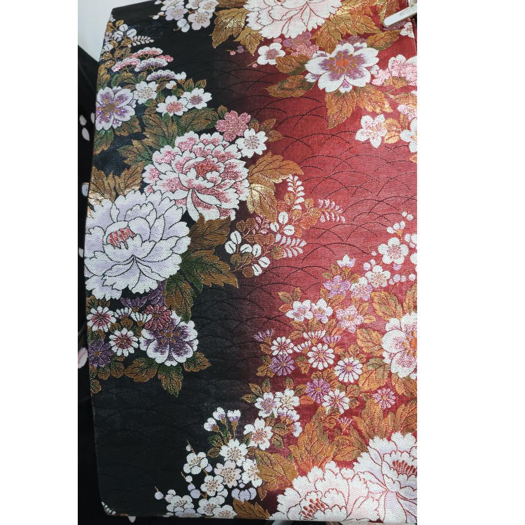 桜柄◆ 振袖セット 丈169.5cm◆フルセット黒ベース帯小物付成人式 28Bs