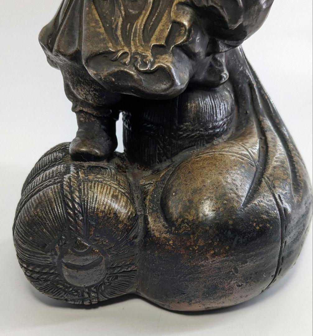 明治～昭和初期 備前焼 大黒天像 置物 七福神 打ち出の小槌 縁起物 工芸品