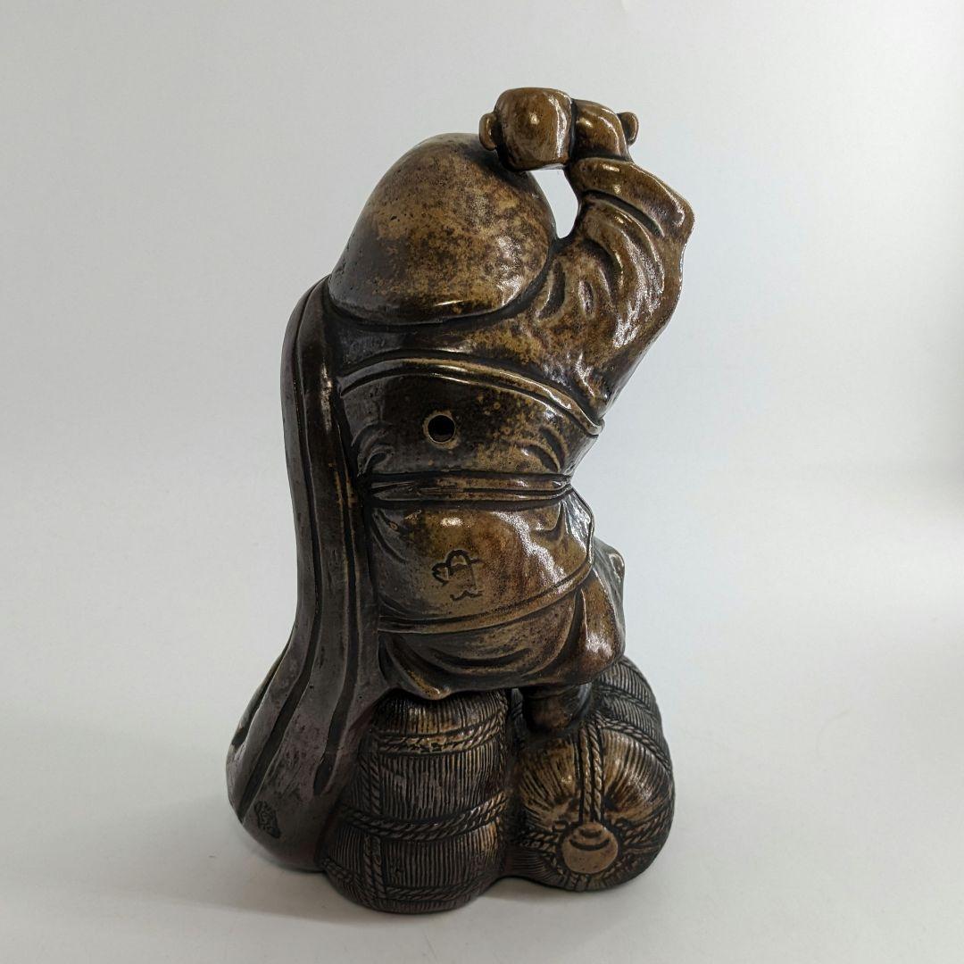 明治～昭和初期 備前焼 大黒天像 置物 七福神 打ち出の小槌 縁起物 工芸品