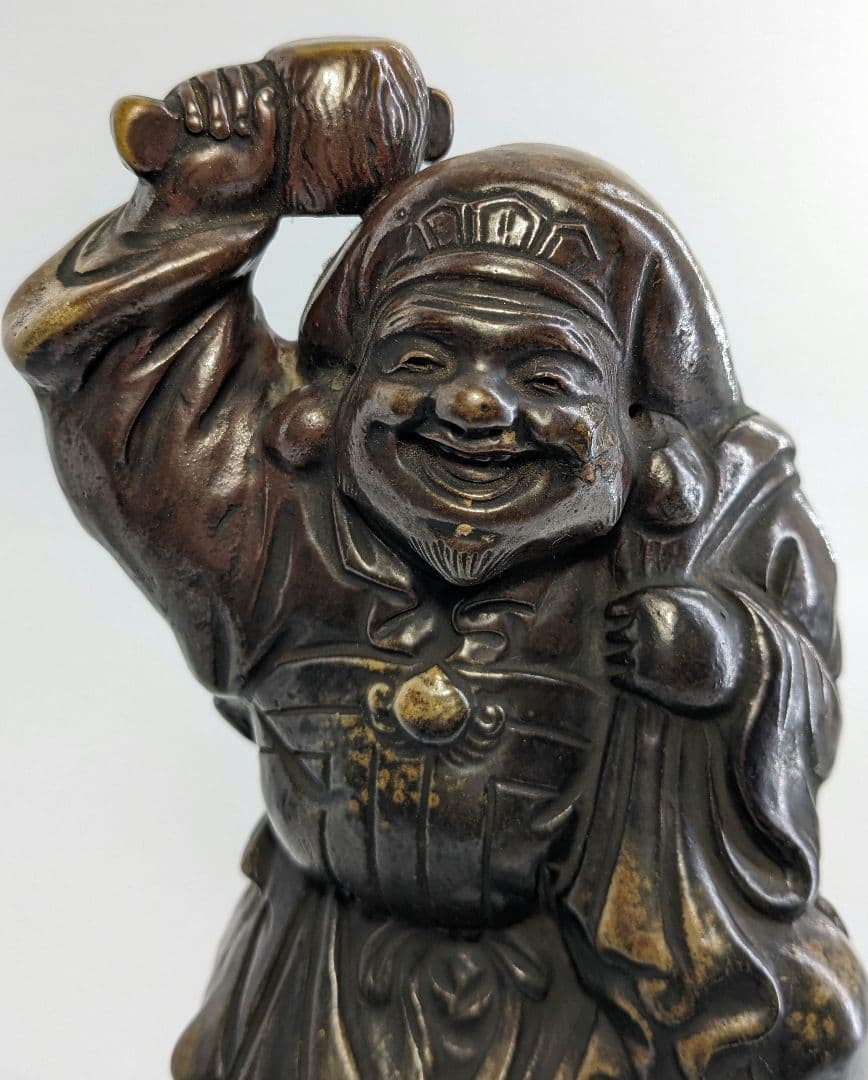 明治～昭和初期 備前焼 大黒天像 置物 七福神 打ち出の小槌 縁起物 工芸品