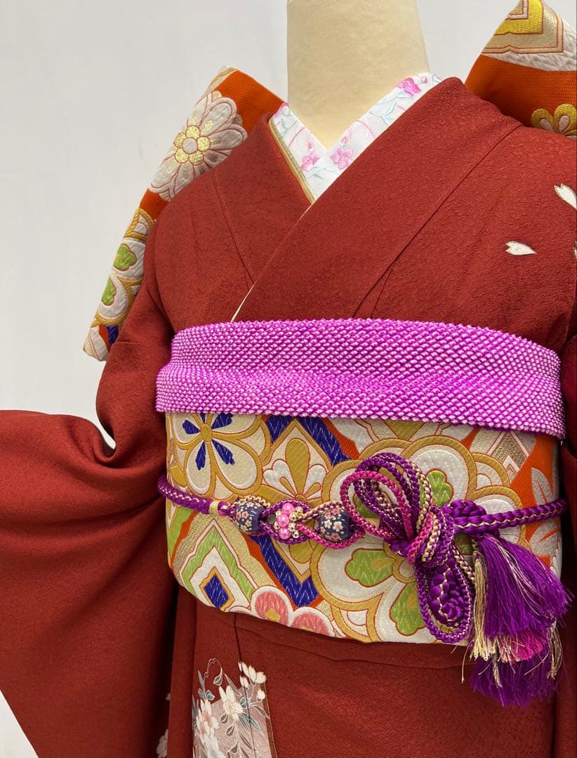 振り袖　フルセット　長襦袢　金彩加工　刺繍入り　成人式　全通長尺袋帯　608