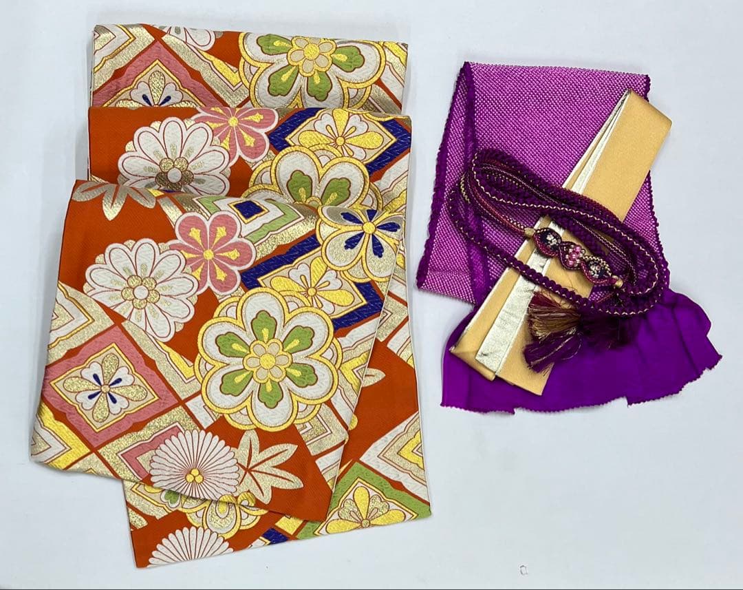 振り袖　フルセット　長襦袢　金彩加工　刺繍入り　成人式　全通長尺袋帯　608