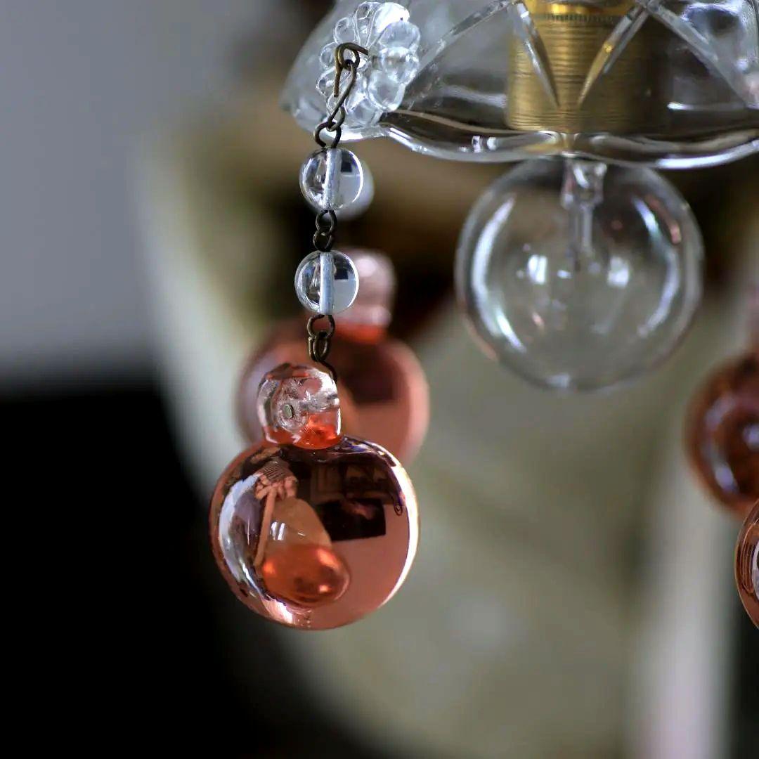 フランスアンティーク ピンク大粒ガラスドロップ ミニシャンデリアシェード