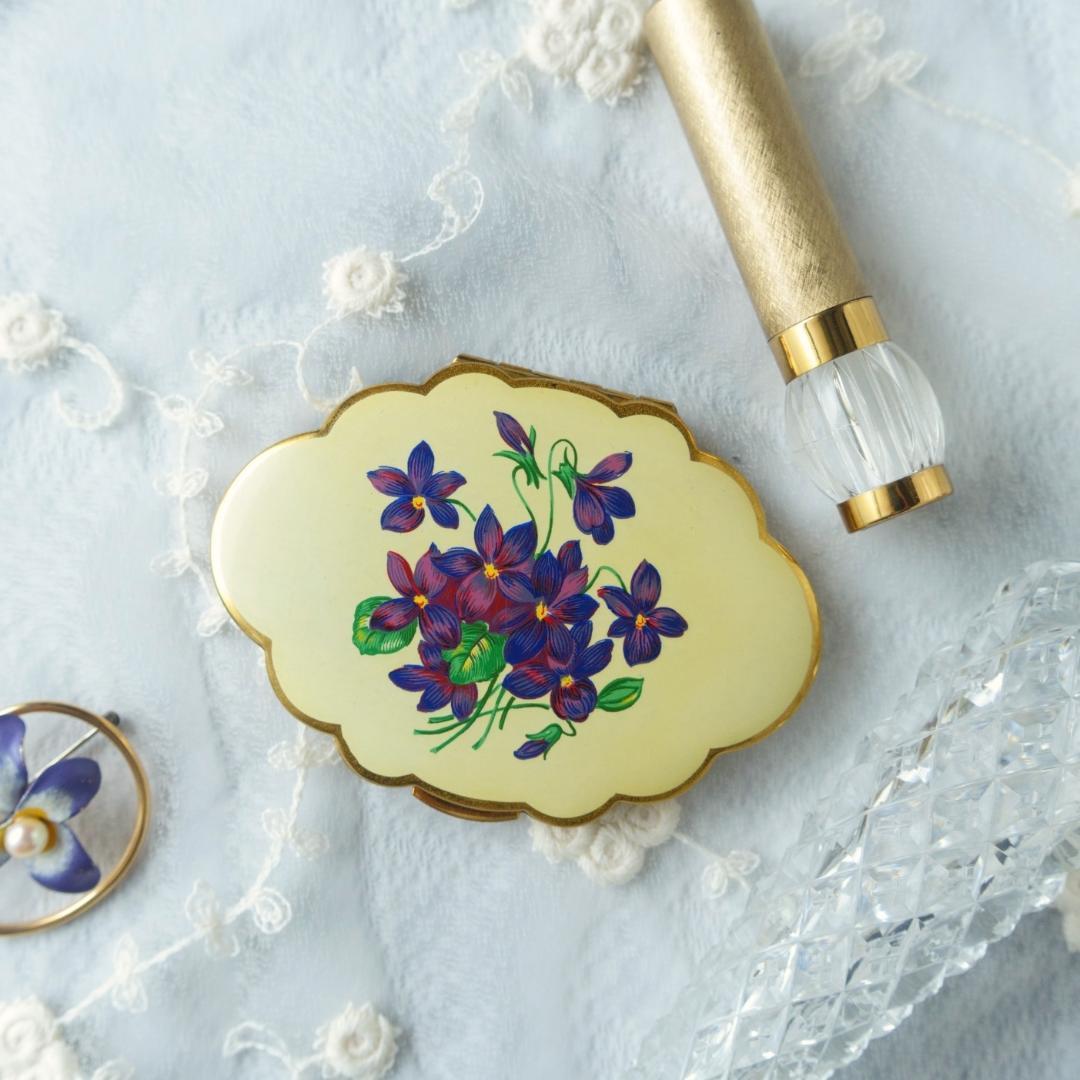 1950 KIGU 英国ヴィンテージ すみれの描かれたコンパクトミラー