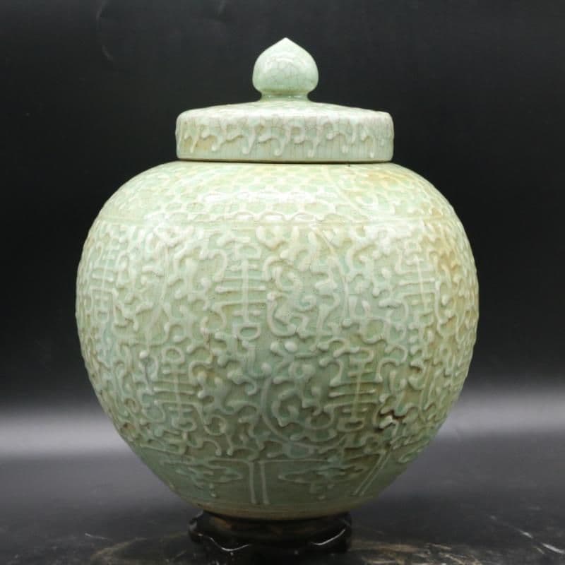 民窯開片影清茶筒 景徳鎮 陶磁器 装飾品 工芸品美術品 置物