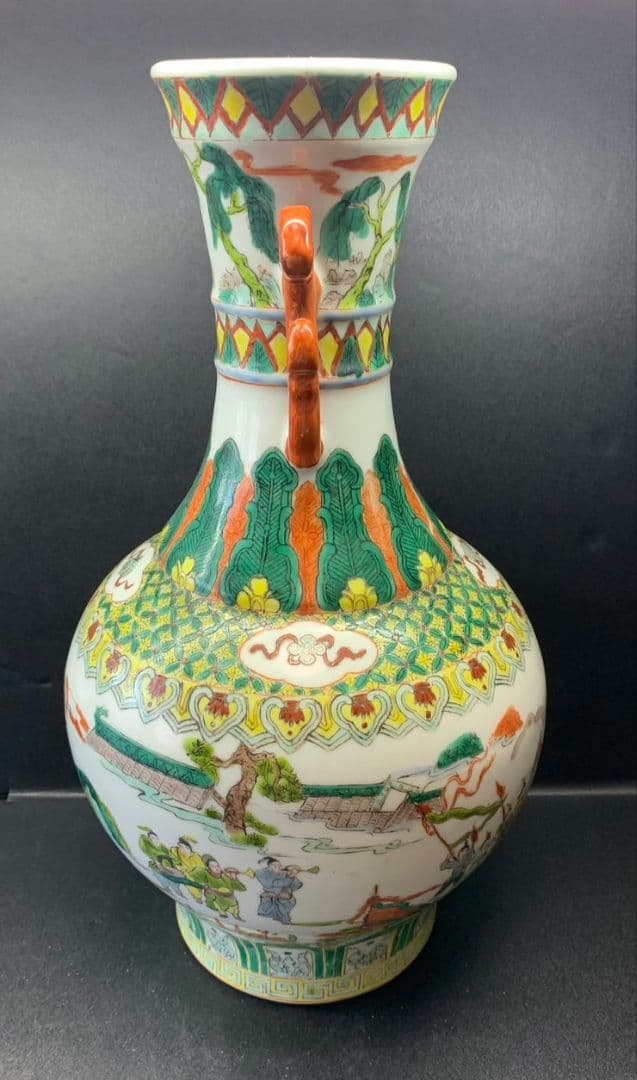 大清康熙年製 中国 壺 大型 獣耳 骨董 アンティーク 陶器製 松絵