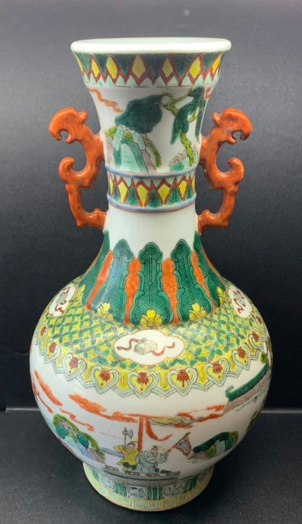 大清康熙年製 中国 壺 大型 獣耳 骨董 アンティーク 陶器製 松絵