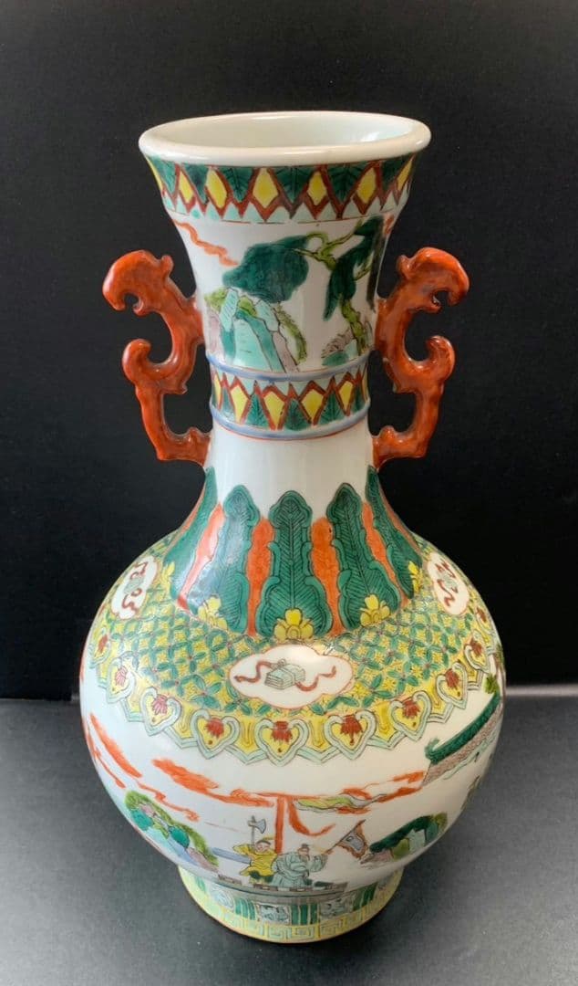 大清康熙年製 中国 壺 大型 獣耳 骨董 アンティーク 陶器製 松絵