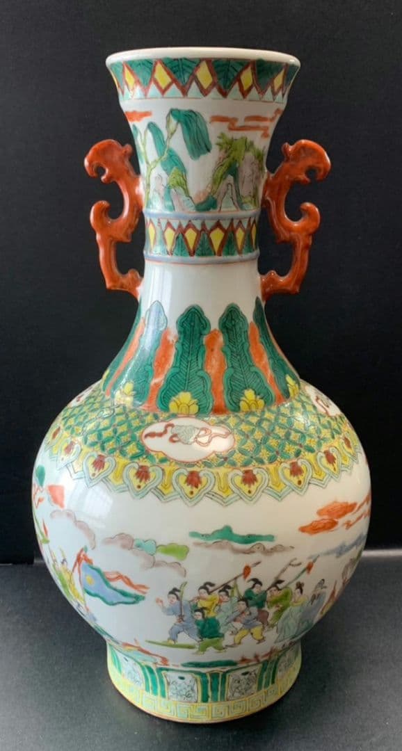 大清康熙年製 中国 壺 大型 獣耳 骨董 アンティーク 陶器製 松絵