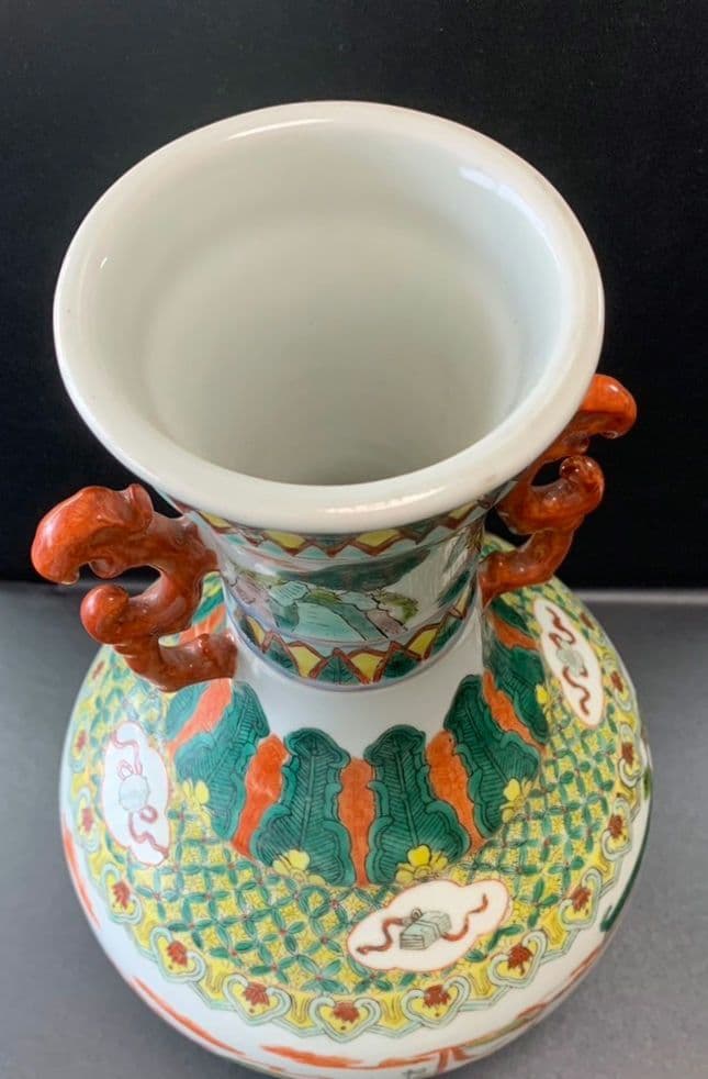 大清康熙年製 中国 壺 大型 獣耳 骨董 アンティーク 陶器製 松絵