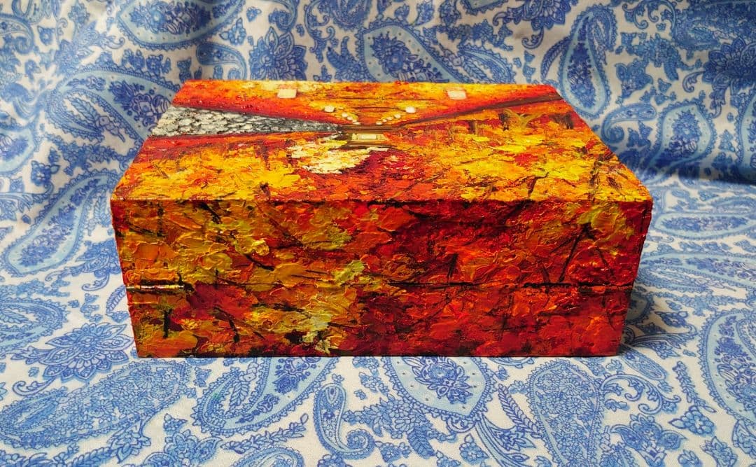 北欧風 油絵 絵画「紅葉ボックス」モダンアート 玄関やリビングに映える 秋の風景