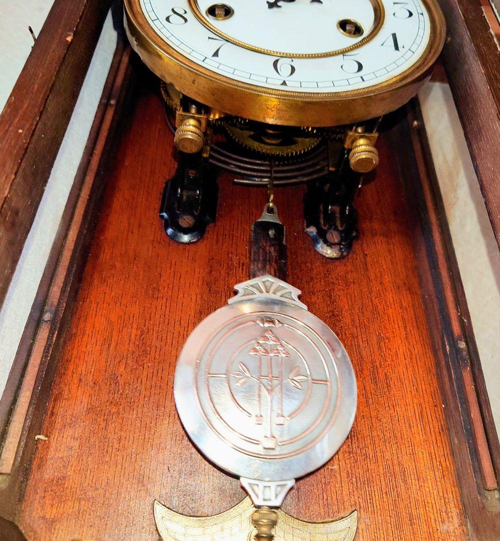 〈完動・美品〉精工舎　琺瑯文字盤スリゲル小角丸座敷ゼンマイ振り子掛け時計