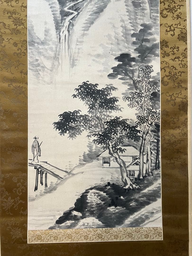 掛け軸　釧路雲泉［觀瀑図］江戸時代の南画家 共箱 紙本 日本画！