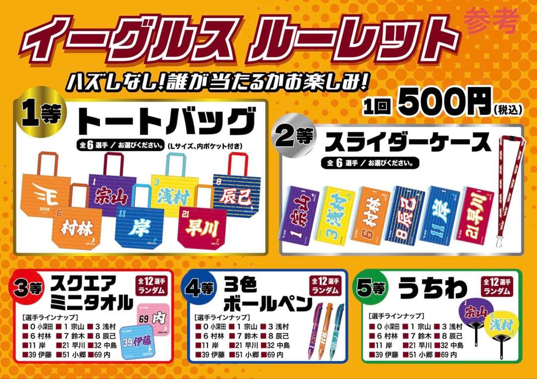 【限定】宗山塁　イーグルスルーレット1等　トートバッグ