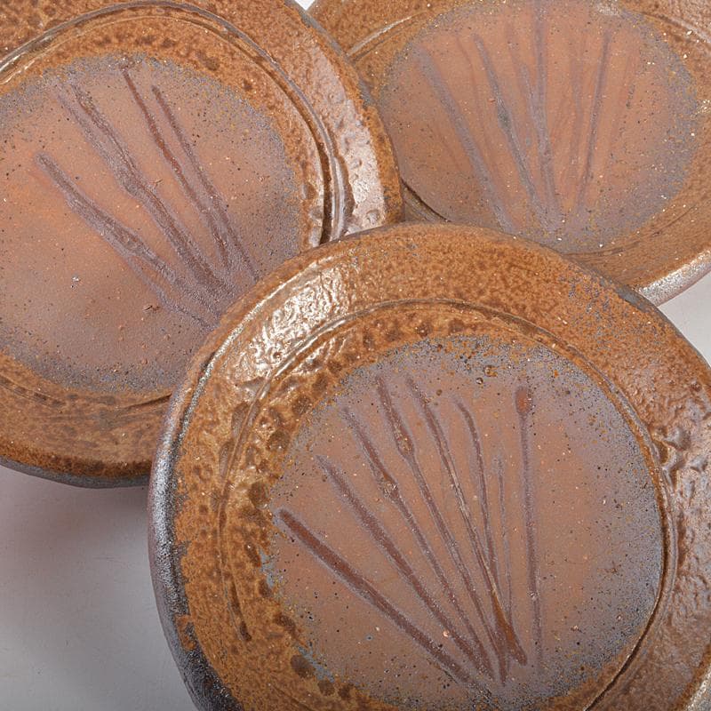 和食器　備前焼　稲荷作　たたき　丸皿　六客　共箱　M　R7178