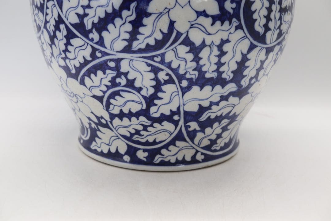 中国　清時代　染付　蓋付大壺　送料込み250221