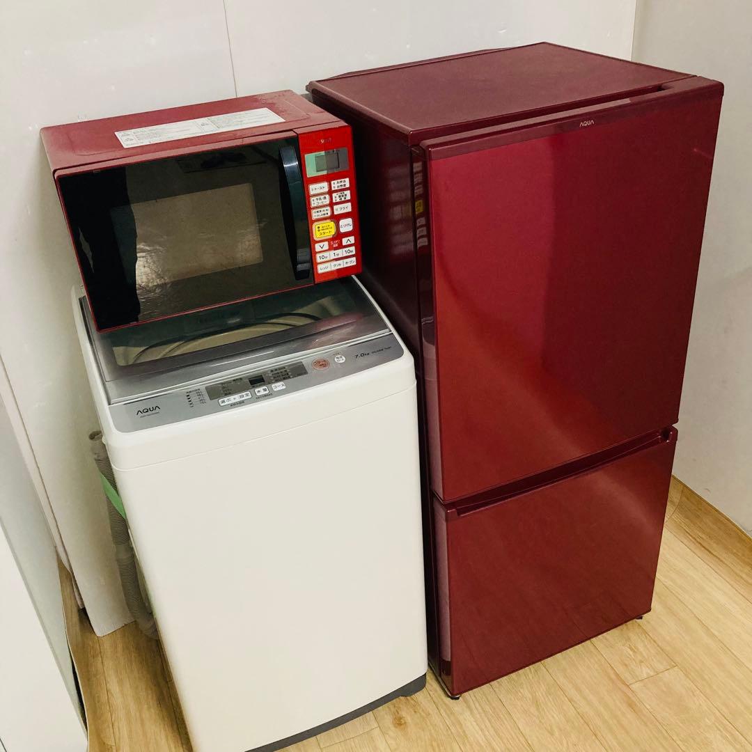 レッドで揃えたかわいい1人暮らし家電セット❗️大阪、大阪近郊配送と設置無料C