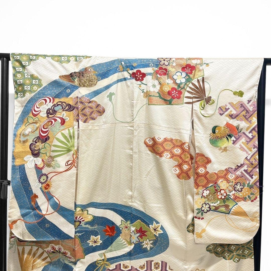 大彦謹製 セミアンティーク 金駒刺繍　刺繍　鴛鴦　振袖　着物 013a p