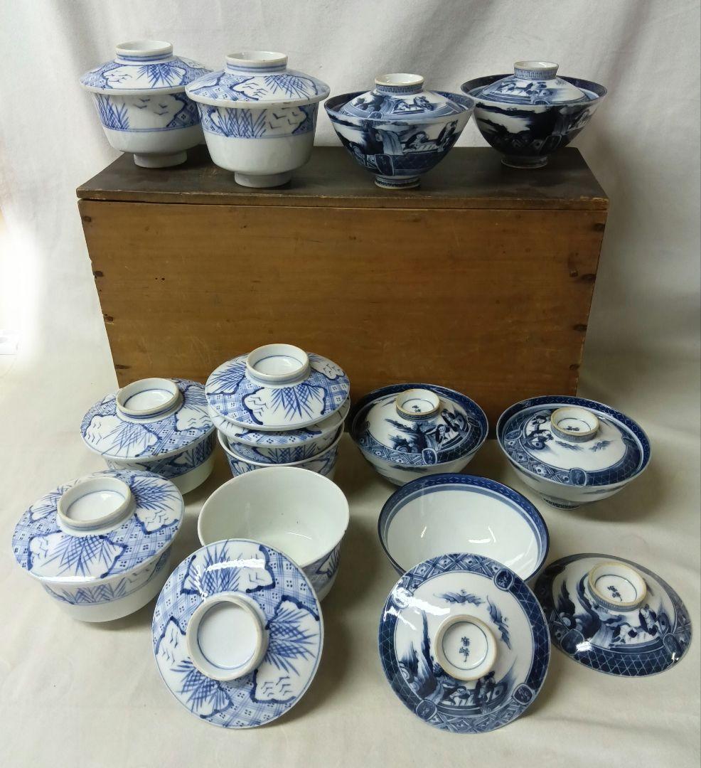 寉峰　蓋付飯椀　5客　茶碗蒸し器　7客 小丼　骨董品　時代物　小鉢　和食器
