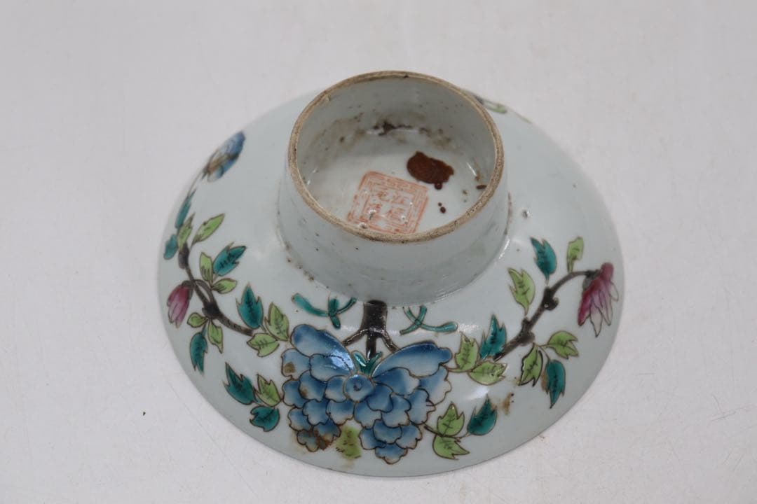 ※中国　清時代　粉彩　花卉紋高台皿　送料込み250529