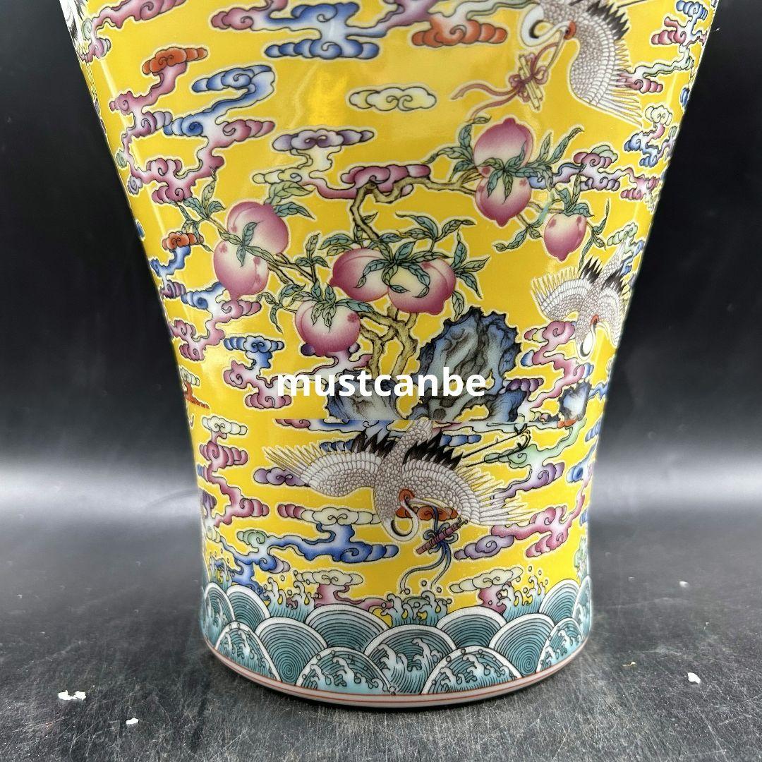 大清雍正粉彩海水鶴魚夜光磁器尾瓶 景徳鎮 陶磁器 装飾品 現代工芸品美術品 置物