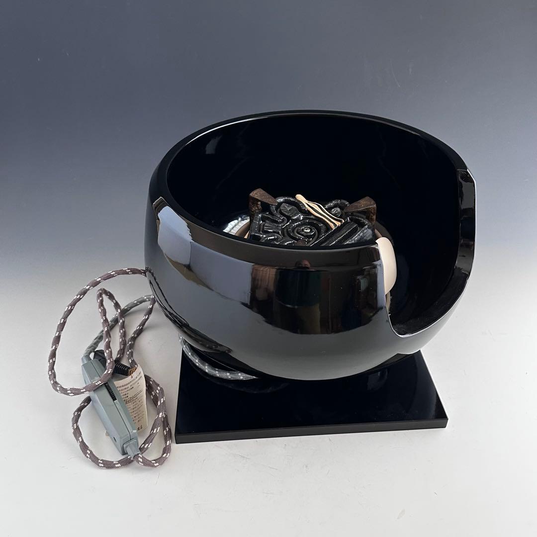 茶道具　電熱式　黒真塗　面取風炉　野々田製　敷板付　稽古　湯沸かし　釜　茶の湯