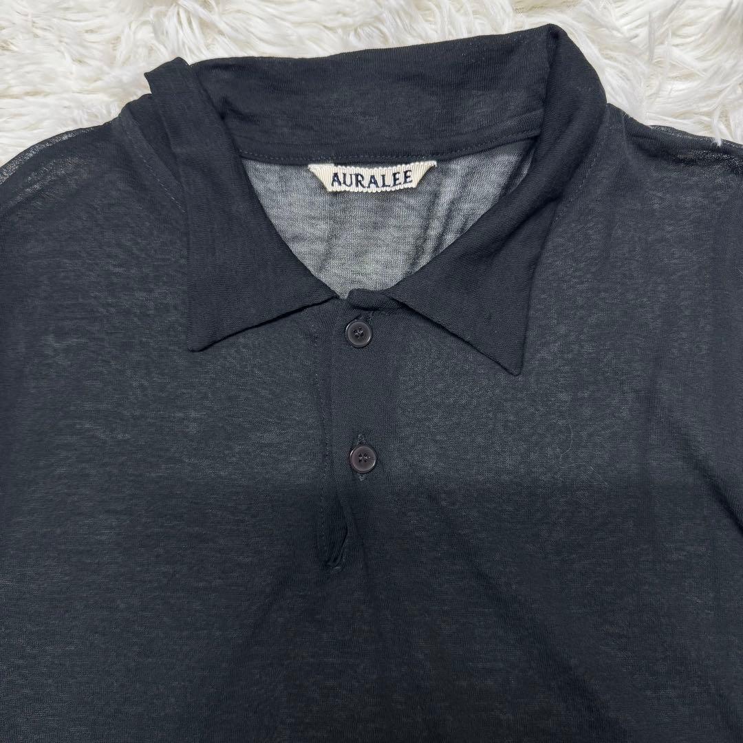 AURALEE オーラリー　ポロシャツ コットン　ブラック　黒　シアー