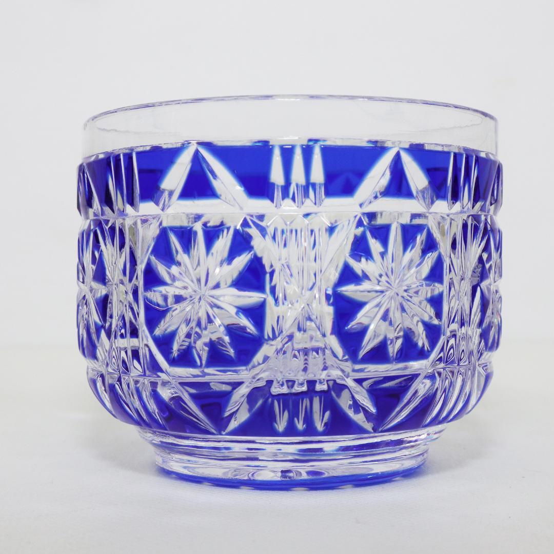 薩摩切子 猪口 八角 籠目文 青　酒器　ぐい呑み　切子