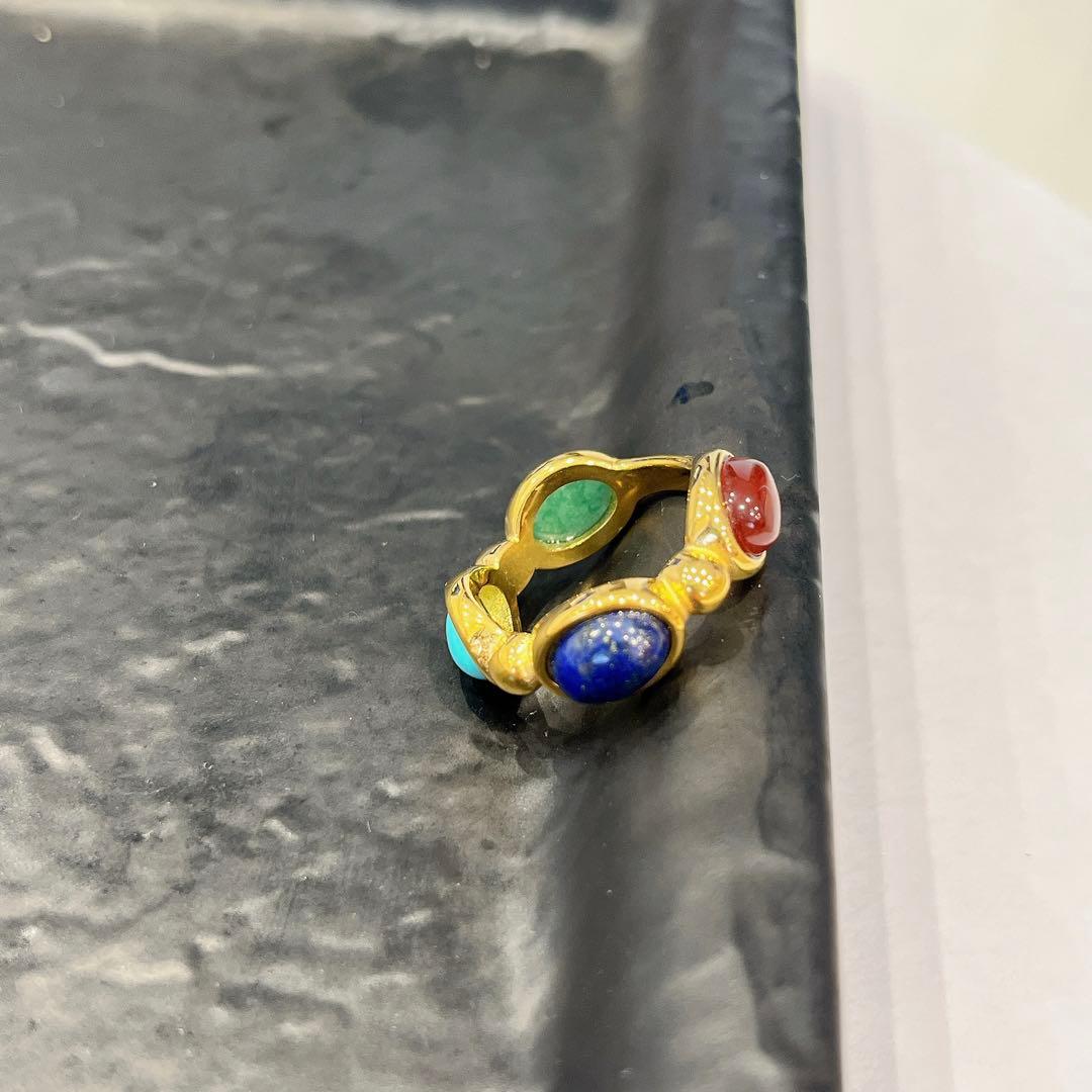 指輪 リング 18k ゴールド 天然石 13号 トルコ石 アゲート ヒスイ