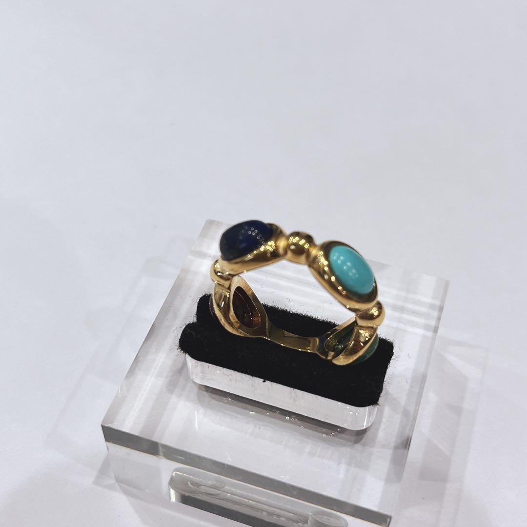 指輪 リング 18k ゴールド 天然石 13号 トルコ石 アゲート ヒスイ