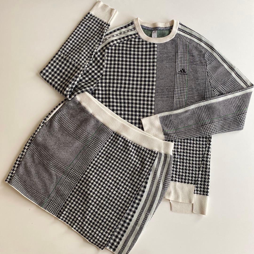 アディダス　ゴルフ　セットアップ　白黒チェック柄 セーターとスカートセット