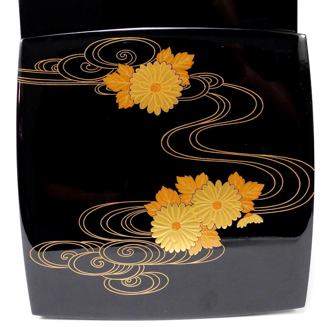 【まり】清光堂造 能登輪島塗 花筏蒔絵 四段重箱 台付 共箱