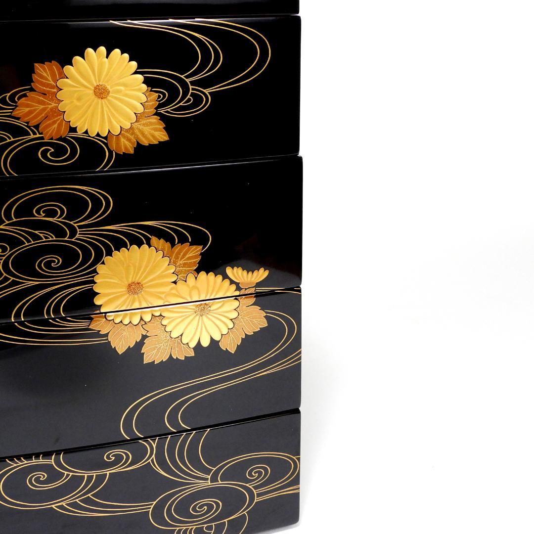 【まり】清光堂造 能登輪島塗 花筏蒔絵 四段重箱 台付 共箱