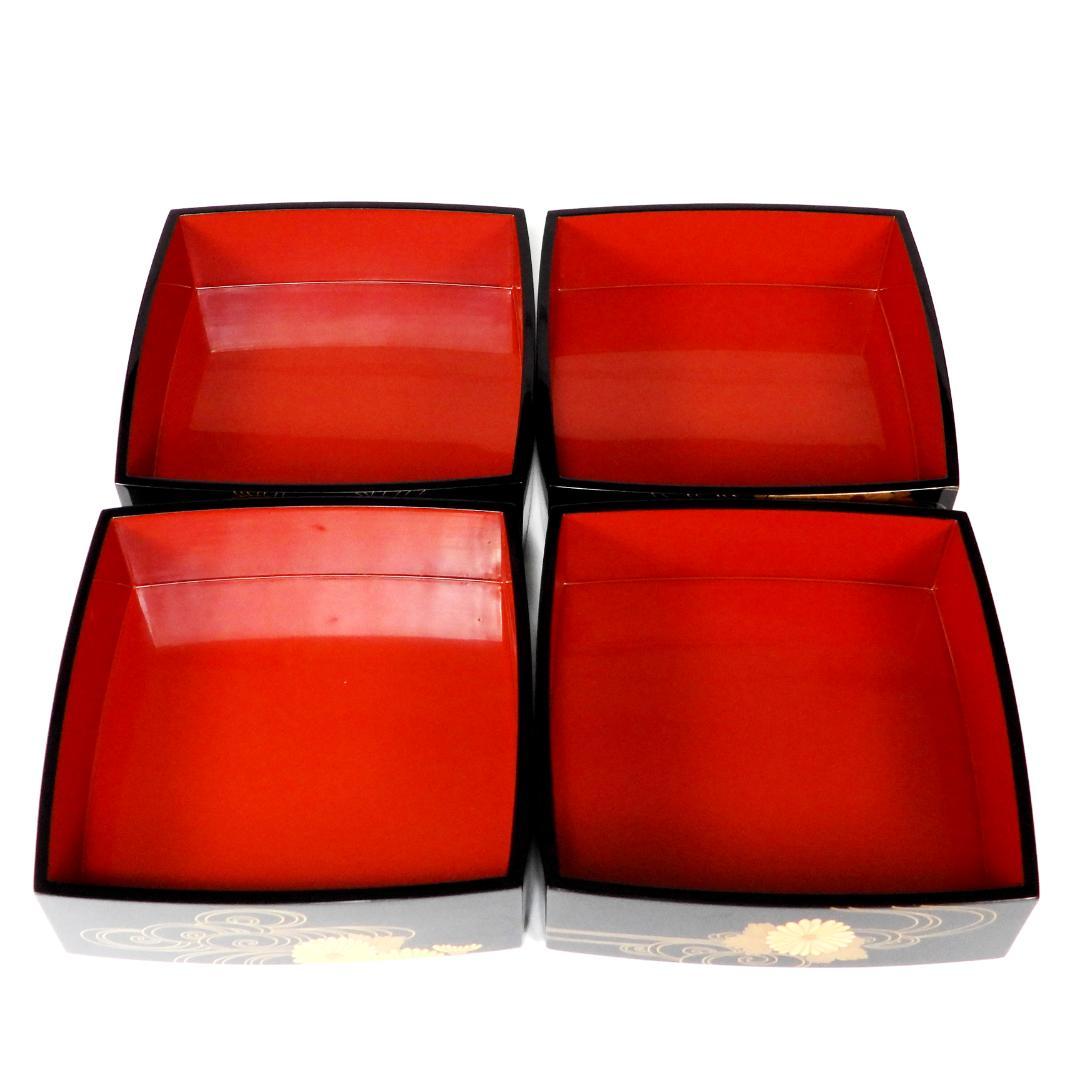 【まり】清光堂造 能登輪島塗 花筏蒔絵 四段重箱 台付 共箱