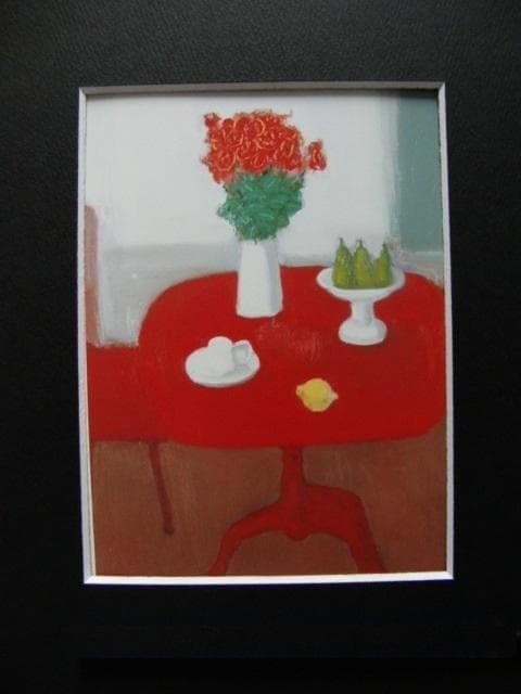 柴田賢治郎、【赤いテーブルの静物】、希少な額装用画集より