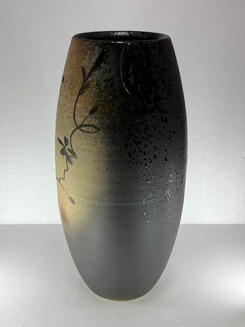 【信楽焼】金彩花絵長花入