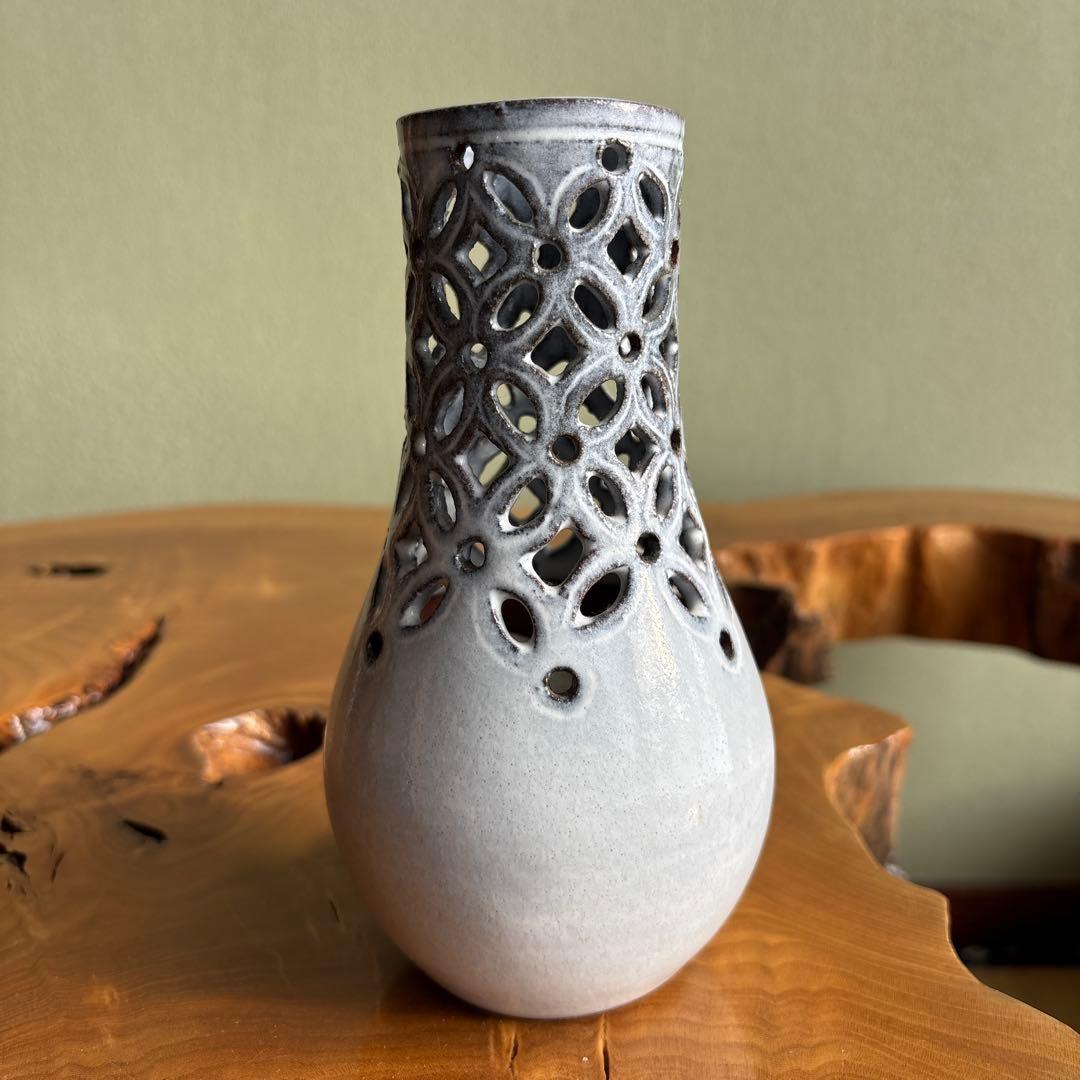 萩焼 七宝透 杓立 大野瑞峰 茶道具 共箱