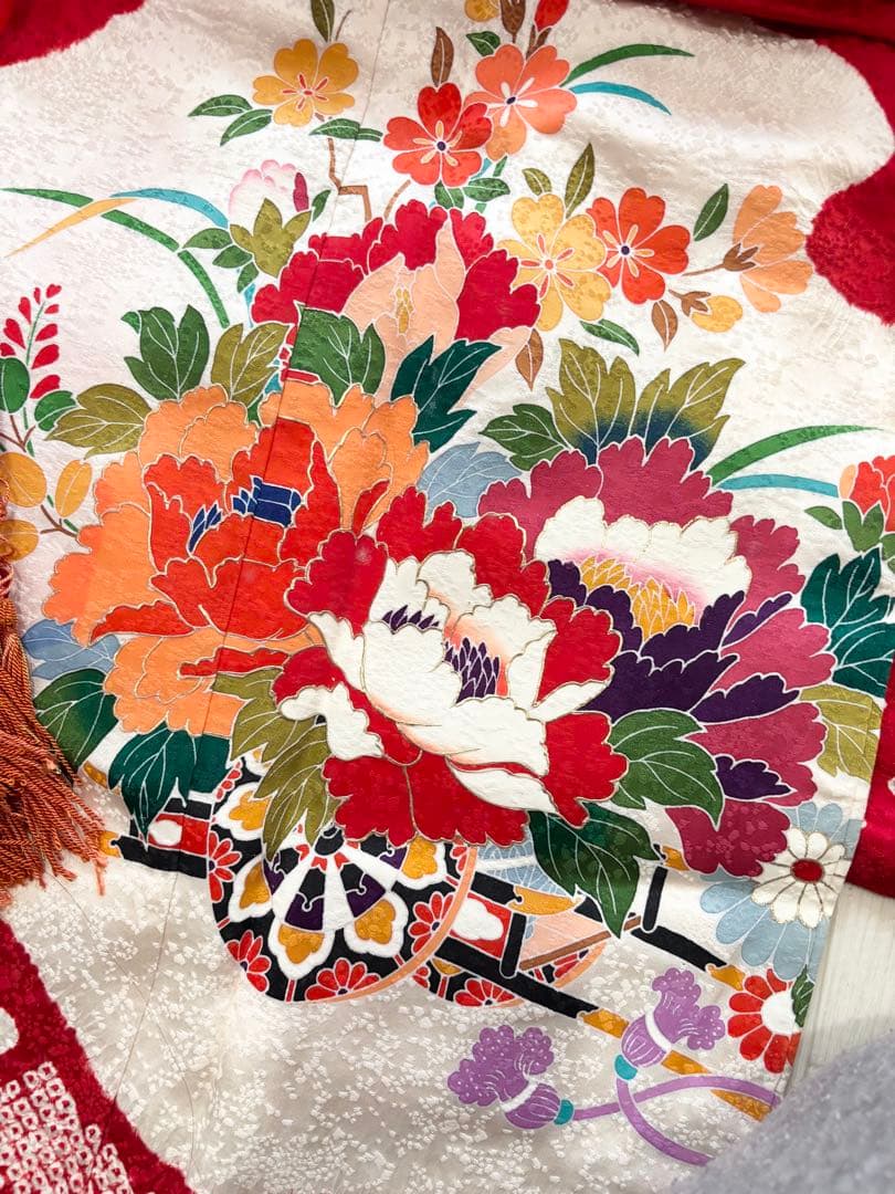 七五三　7歳　正絹　絞り　着物　フルセット　赤