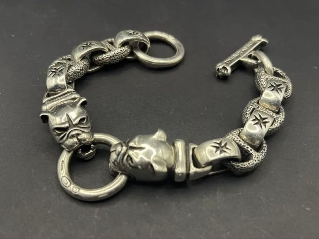約140g シルバー925製　ブルドッグ　ブレスレット　ビンテージ