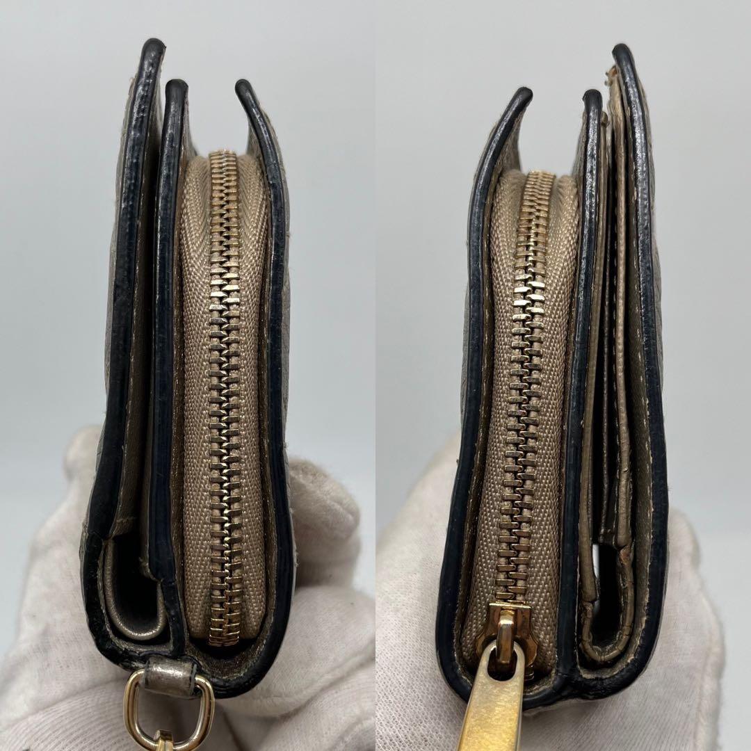 【美品】クリスチャンディオール 二つ折り財布 カナージュ ロゴ金具 レザー