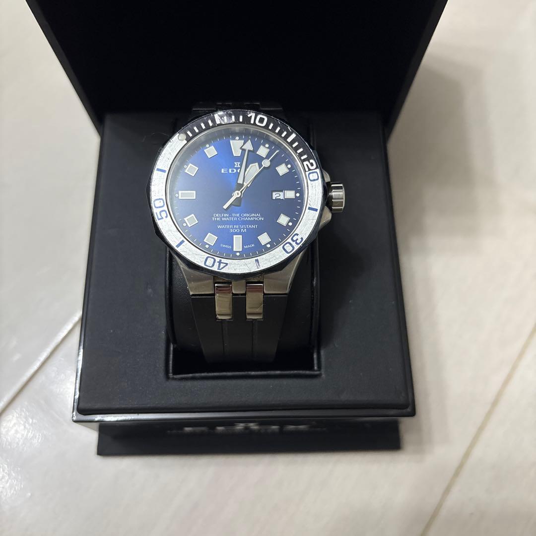 EDOX Delphin 青 ラバーベルト 時計