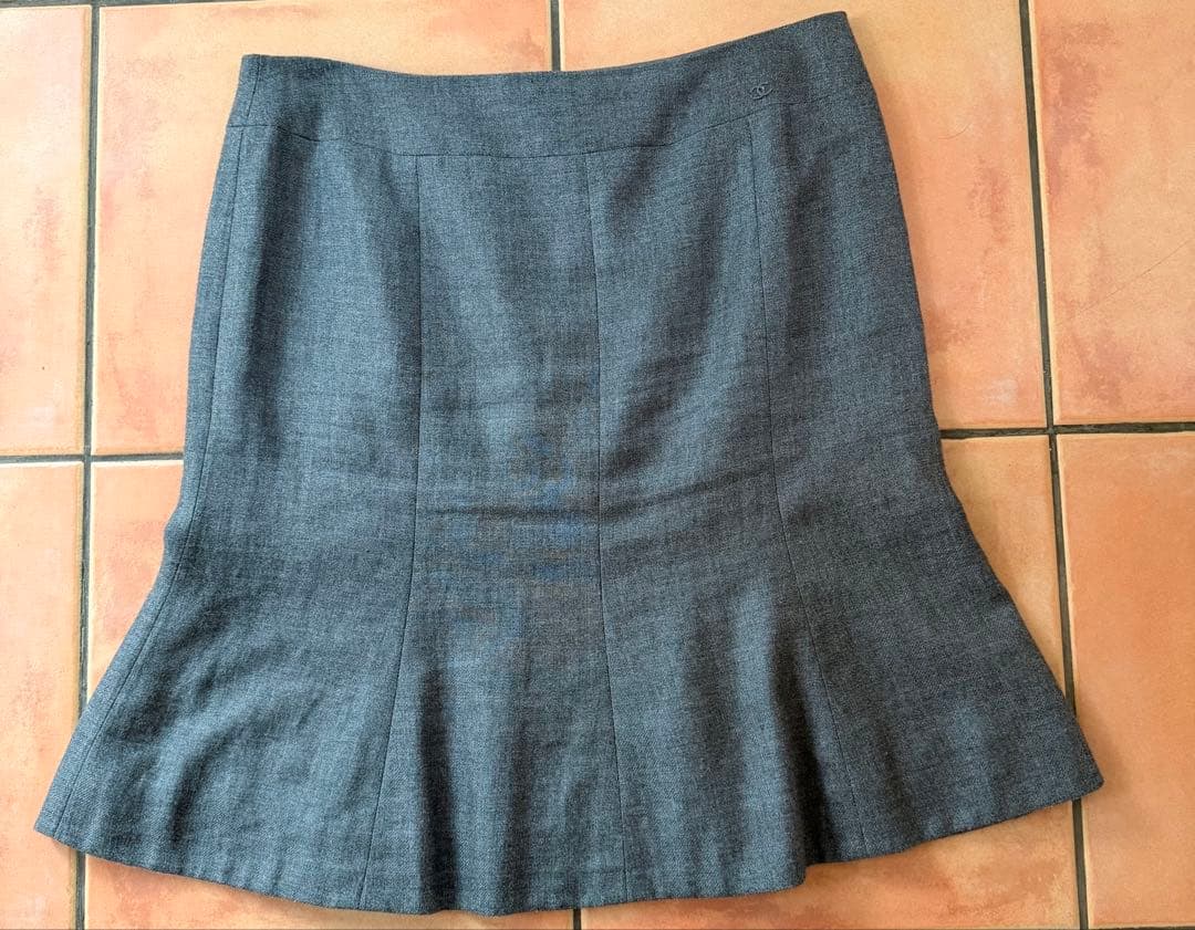 CHANEL シャネル リネン/カシミア トランペット スカート　グレー