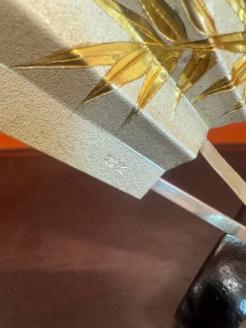 1643   純銀 光則作 ★ 松竹梅 扇 ガラスケース入り 置物 飾物 飾り物