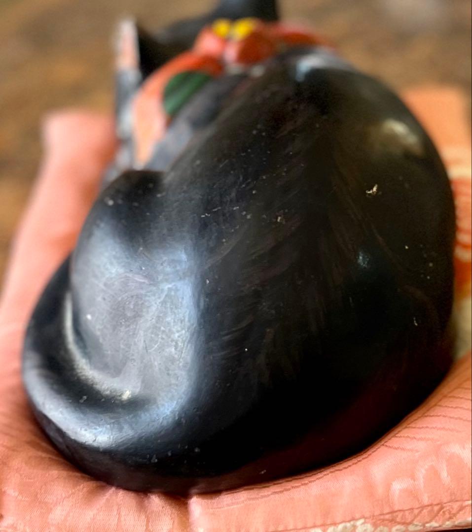 時代　アンティーク　黒猫　眠り猫　置物　レトロ　古道具　縁起物